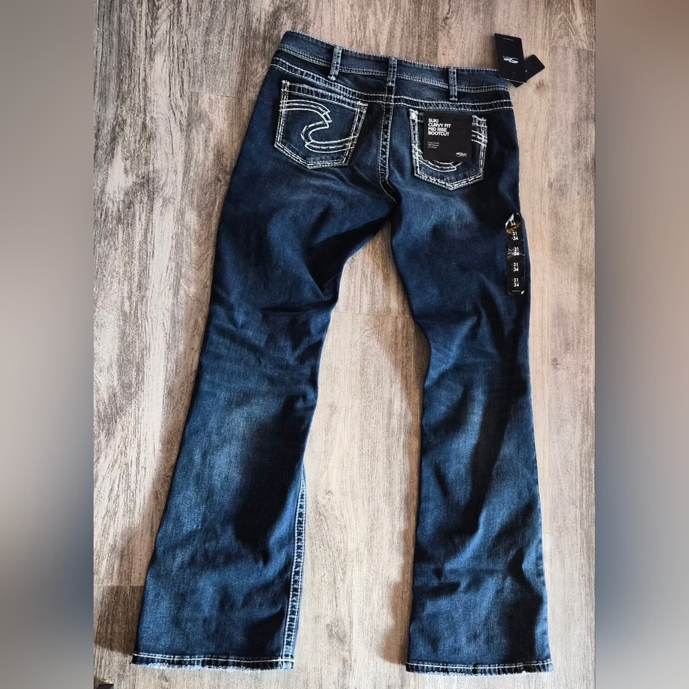 Silver Jeans Dark Blue Boot Cut Jeans with Contrast Stitching - Picture 2 of 6